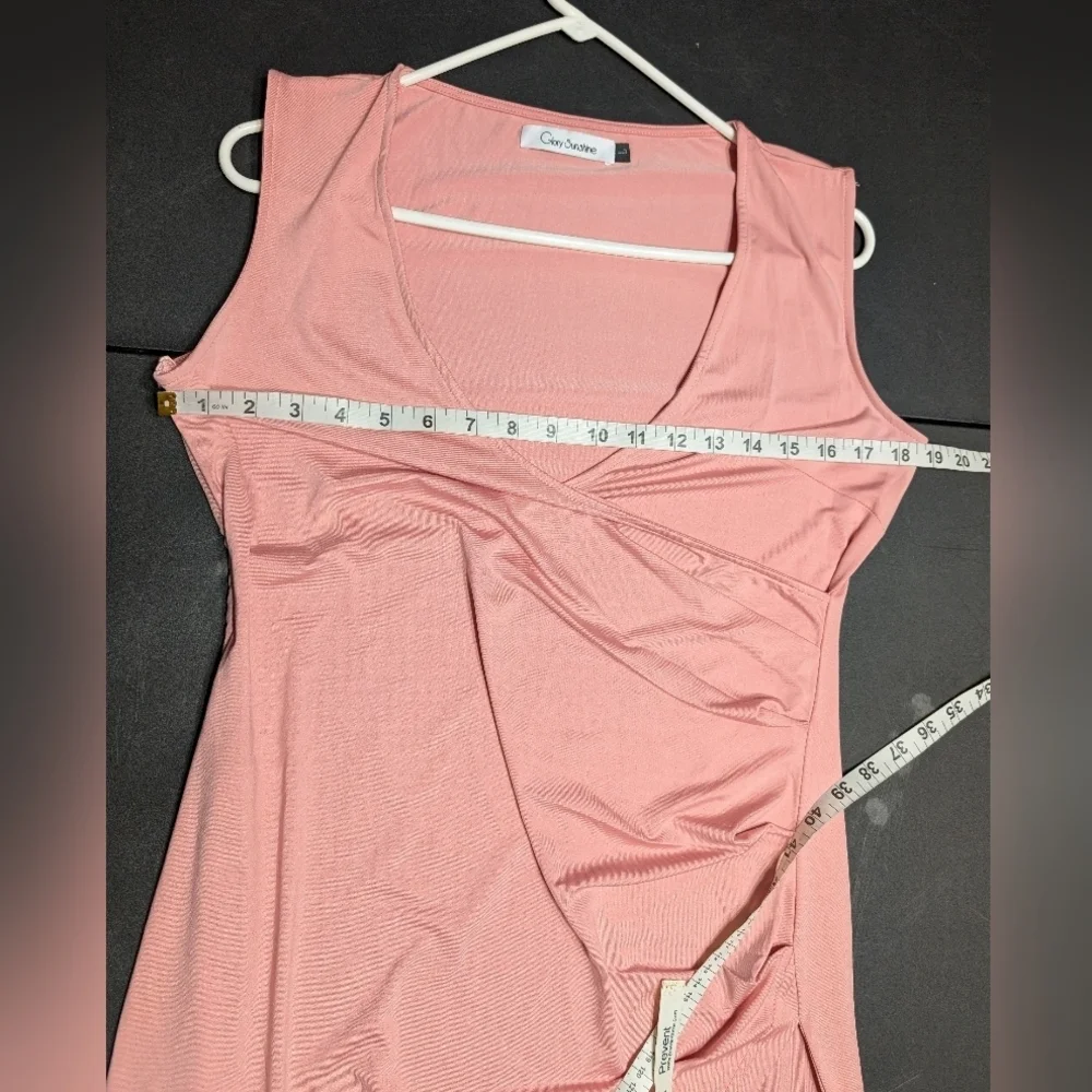 Glory Sunshine Petal Pink Asymmetrical Ruched Bodycon‎ Cocktail Dress Size Large